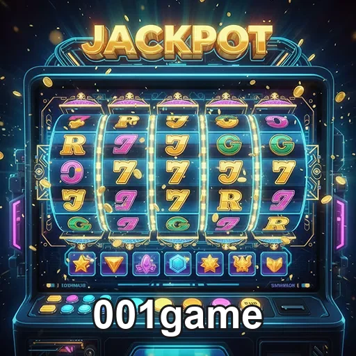 Imagem de uma máquina caça-níquel com tema de jogos, do site 001game, promovendo diversão e prêmios nos slots.